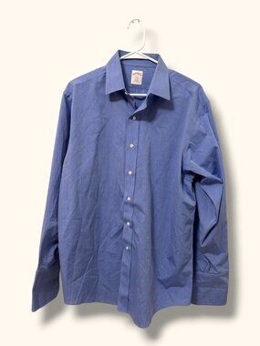Brooks Brothers Dress Shirt Mens 16 Regular Fit Non-Iron Cotton Blue Long Sleeve